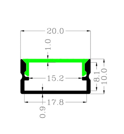 Perfil de riel LED 2100B (8 pies)
